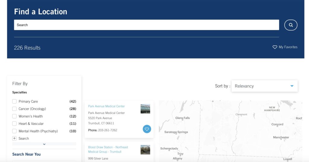 Find a location page on the Northeast Medical Group website.