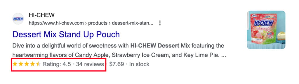 Example of reviews on SERPs.