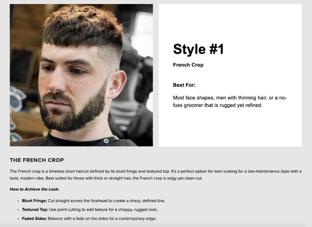 Screenshot of Style #1 from The Shave Cave blog post.