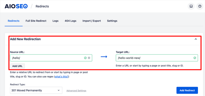Adding a redirect