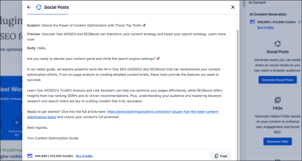 Generating email copy using AI content.