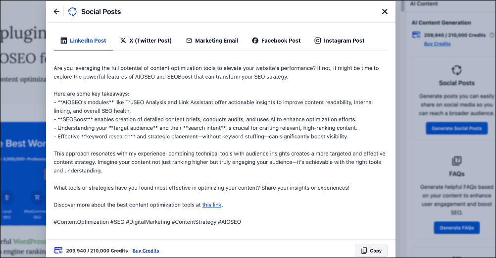 Generating social media posts using AI Content.