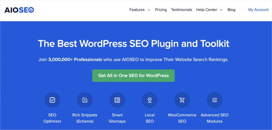 All in One SEO homepage, one of the best content repurposing tools for WordPress.