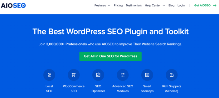 AIOSEO homepage. Best tool for getting a free SEO report.
