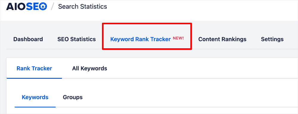 AIOSEOのKeyword Rankerタブ。