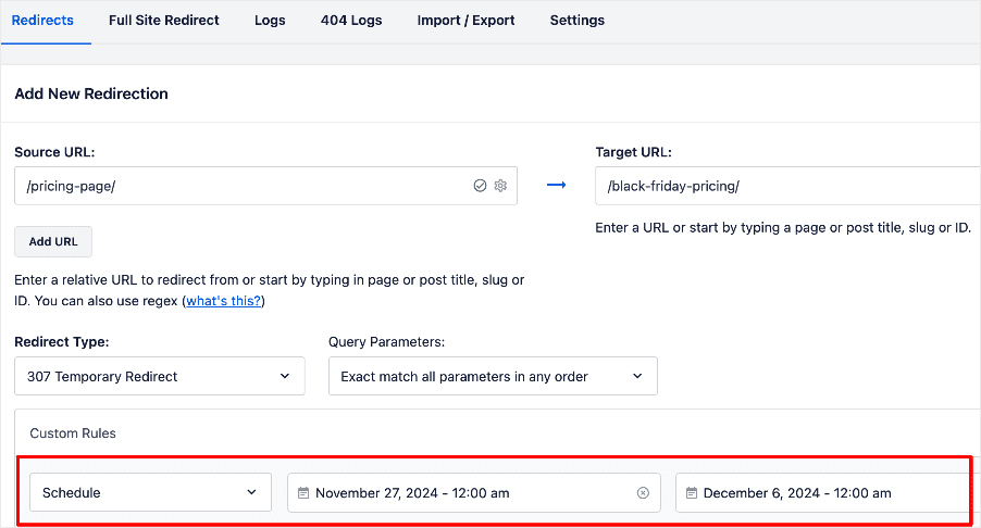 Scheduling a redirect.
