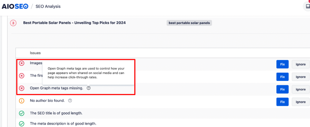 Tooltips to help understand SEO issues in Site Audit.