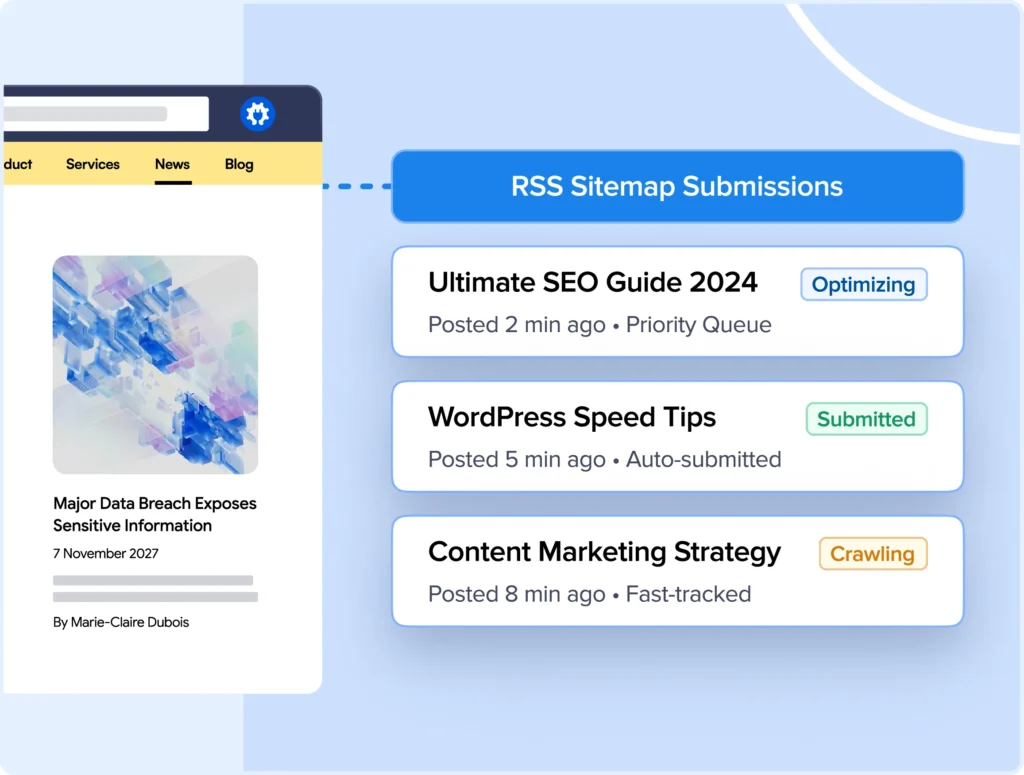 RSSサイトマップは、新しいコンテンツを更新または公開するとすぐに検索エンジンに通知します。